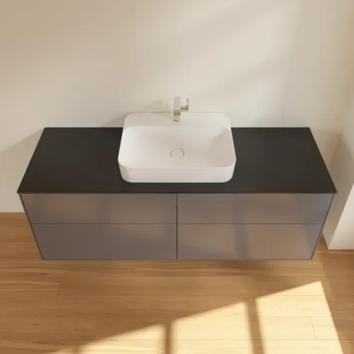 VILLEROY BOCH Toaletní skříňka Finion, 4 výsuvy, 1600 x 603 x 501 mm, antracitový matný lak / černé matné sklo #F44200GK, obrázek 2