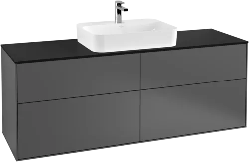 VILLEROY BOCH Toaletní skříňka Finion, 4 výsuvy, 1600 x 603 x 501 mm, antracitový matný lak / černé matné sklo #F44200GK