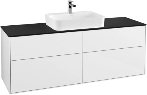 VILLEROY BOCH Toaletní skříňka Finion, 4 výsuvy, 1600 x 603 x 501 mm, lesklý bílý lak / černé matné sklo #F44200GF