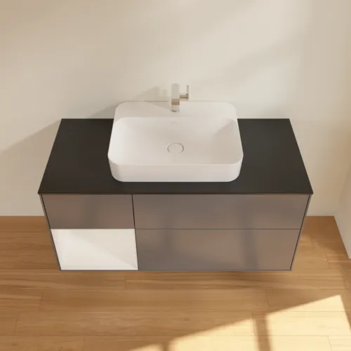 VILLEROY BOCH Toaletní skříňka Finion, s osvětlením, 3 výsuvy, 1200 x 603 x 501 mm, antracitový matný lak / lesklý bílý lak / černé matné sklo #F412GFGK, obrázek 4
