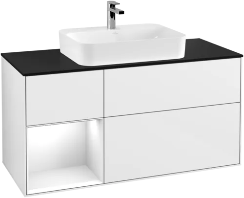 VILLEROY BOCH Toaletní skříňka Finion, s osvětlením, 3 výsuvy, 1200 x 603 x 501 mm, lesklý bílý lak / lesklý bílý lak / sklo černé matné #F412GFGF, obrázek 1