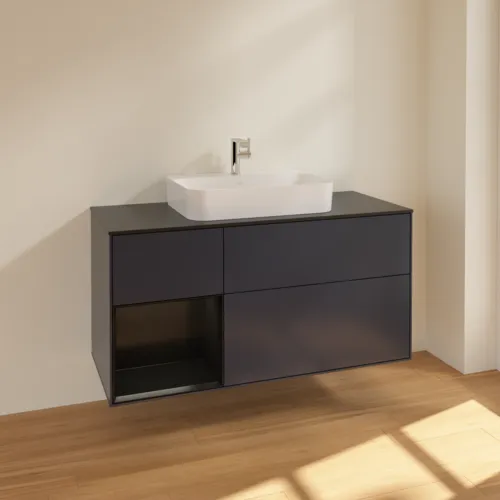 VILLEROY BOCH Toaletní skříňka Finion, s osvětlením, 3 výsuvy, 1200 x 603 x 501 mm, Midnight Blue Matt Lacquer / Black Matt Lacquer / Glass Black Matt #F412PDHG, obrázek 2