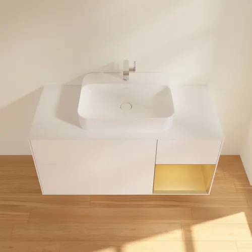 VILLEROY BOCH Toaletní skříňka Finion, s osvětlením, 3 výsuvy, 1200 x 603 x 501 mm, bílý matný lak / zlatý matný lak / bílé matné sklo #F421HFMT, obrázek 4