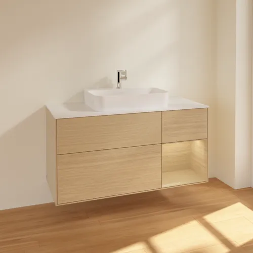 VILLEROY BOCH Toaletní skříňka Finion, s osvětlením, 3 výsuvy, 1200 x 603 x 501 mm, dubová dýha / dubová dýha / sklo bílé matné #F421PCPC, obrázek 2