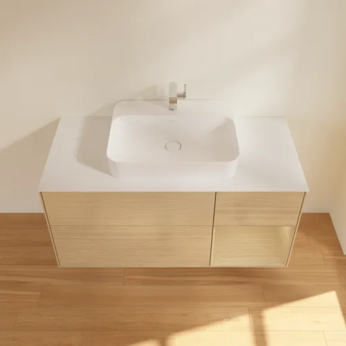 VILLEROY BOCH Toaletní skříňka Finion, s osvětlením, 3 výsuvy, 1200 x 603 x 501 mm, dubová dýha / dubová dýha / sklo bílé matné #F421PCPC, obrázek 4