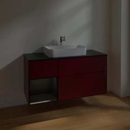 VILLEROY BOCH Toaletní skříňka Finion, s osvětlením, 3 výsuvy, 1200 x 603 x 501 mm, Peony Matt Lacquer / Black Matt Lacquer / Glass Black Matt #F412PDHB, obrázek 5