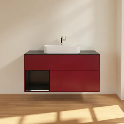 VILLEROY BOCH Toaletní skříňka Finion, s osvětlením, 3 výsuvy, 1200 x 603 x 501 mm, Peony Matt Lacquer / Black Matt Lacquer / Glass Black Matt #F412PDHB, obrázek 3