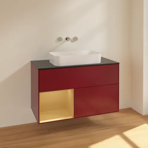 VILLEROY BOCH Toaletní skříňka Finion, s osvětlením, 2 výsuvy, 1000 x 603 x 501 mm, Peony Matt Lacquer / Gold Matt Lacquer / Glass Black Matt #F652HFHB, obrázek 2