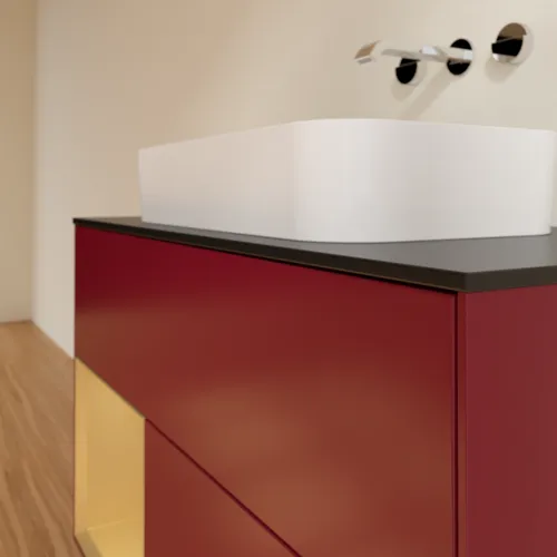 VILLEROY BOCH Toaletní skříňka Finion, s osvětlením, 2 výsuvy, 1000 x 603 x 501 mm, Peony Matt Lacquer / Gold Matt Lacquer / Glass Black Matt #F652HFHB, obrázek 6