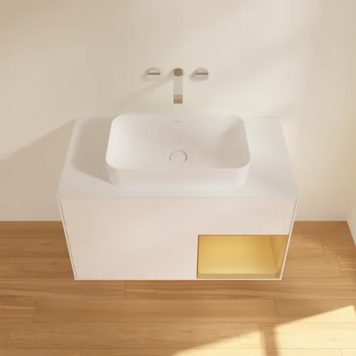 VILLEROY BOCH Toaletní skříňka Finion, s osvětlením, 2 výsuvy, 1000 x 603 x 501 mm, bílý matný lak / zlatý matný lak / sklo bílé matné #F661HFMT, obrázek 4