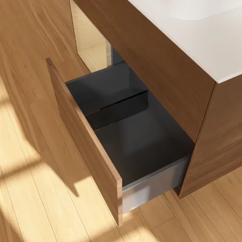 VILLEROY BOCH Umyvadlová skříňka Finion, s osvětlením, 2 výsuvy, 1000 x 603 x 501 mm, ořechová dýha / dubová dýha / sklo bílé matné #F651PCGN, obrázek 7