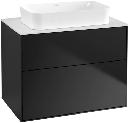 VILLEROY BOCH Toaletní skříňka Finion, 2 výsuvy, 800 x 603 x 501 mm, černý matný lak / bílé matné sklo #F63100PD