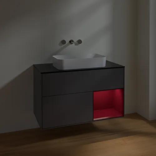 VILLEROY BOCH Toaletní skříňka Finion, s osvětlením, 2 výsuvy, 1000 x 603 x 501 mm, antracitový matný lak / pivoňkový matný lak / černé matné sklo #F662HBGK, obrázek 5