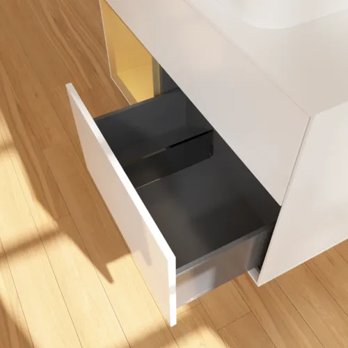 VILLEROY BOCH Toaletní skříňka Finion, s osvětlením, 2 výsuvy, 1000 x 603 x 501 mm, lesklý bílý lak / zlatý matný lak / bílé matné sklo #F651HFGF, obrázek 7