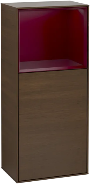 VILLEROY BOCH Boční skříňka Finion, s osvětlením, 1 dvířka, 418 x 936 x 270 mm, ořechová dýha / matný lak Peony #F510HBGN