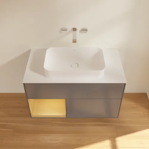 VILLEROY BOCH Toaletní skříňka Finion, s osvětlením, 2 výsuvy, 1000 x 603 x 501 mm, antracitový matný lak / zlatý matný lak / bílé matné sklo #F651HFGK, obrázek 4