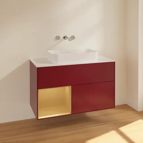 VILLEROY BOCH Toaletní skříňka Finion, s osvětlením, 2 výsuvy, 1000 x 603 x 501 mm, Peony Matt Lacquer / Gold Matt Lacquer / Glass White Matt #F651HFHB, obrázek 2