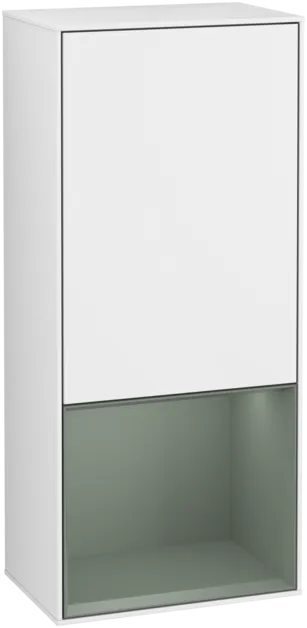 VILLEROY BOCH Boční skříňka Finion, s osvětlením, 1 dveře, 418 x 936 x 270 mm, lesklý bílý lak / olivově matný lak #F550GMGF
