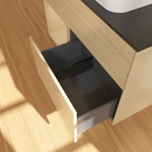 VILLEROY BOCH Toaletní stolek Finion, s osvětlením, 2 výsuvy, 1000 x 603 x 501 mm, dubová dýha / dubová dýha / sklo černé matné #F652PCPC, obrázek 7