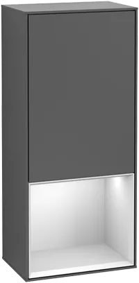 VILLEROY BOCH Boční skříňka Finion, s osvětlením, 1 dvířka, 418 x 936 x 270 mm, dubová dýha / hedvábně šedý matný lak #F550HJPC