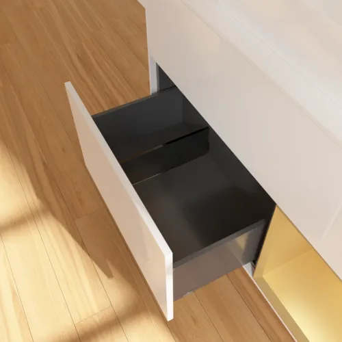 VILLEROY BOCH Toaletní skříňka Finion, s osvětlením, 2 výsuvy, 1000 x 603 x 501 mm, lesklý bílý lak / zlatý matný lak / bílé matné sklo #F661HFGF, obrázek 7