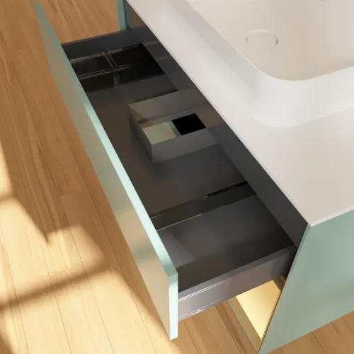 VILLEROY BOCH Toaletní skříňka Finion, s osvětlením, 2 výsuvy, 1000 x 603 x 501 mm, olivový matný lak / zlatý matný lak / bílé matné sklo #F661HFGM, obrázek 8