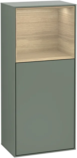 VILLEROY BOCH Boční skříňka Finion, s osvětlením, 1 dvířka, 418 x 936 x 270 mm, olivový matný lak / dubová dýha #F500PCGM
