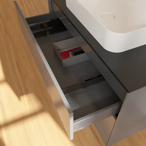 VILLEROY BOCH Toaletní skříňka Finion, s osvětlením, 2 výsuvy, 1000 x 603 x 501 mm, antracitový matný lak / pivoňkový matný lak / černé matné sklo #F652HBGK, obrázek 8
