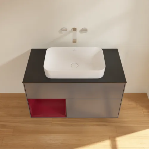 VILLEROY BOCH Toaletní skříňka Finion, s osvětlením, 2 výsuvy, 1000 x 603 x 501 mm, antracitový matný lak / pivoňkový matný lak / černé matné sklo #F652HBGK, obrázek 4
