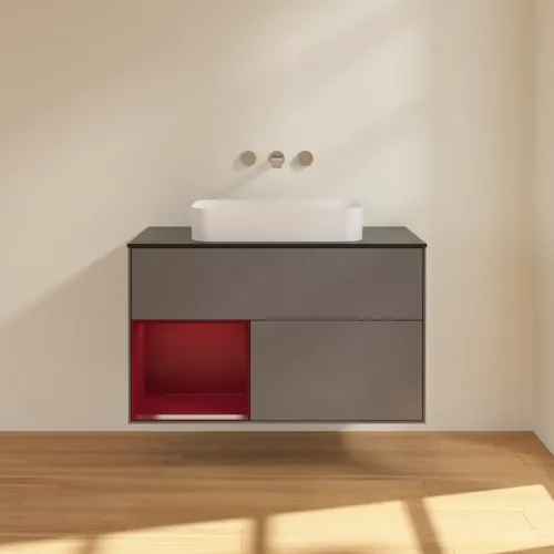 VILLEROY BOCH Toaletní skříňka Finion, s osvětlením, 2 výsuvy, 1000 x 603 x 501 mm, antracitový matný lak / pivoňkový matný lak / černé matné sklo #F652HBGK, obrázek 3