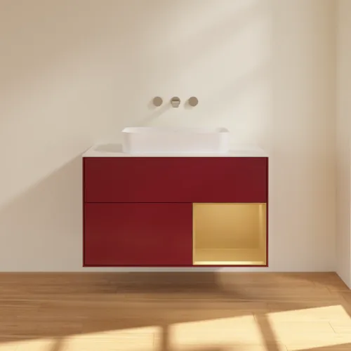 VILLEROY BOCH Toaletní skříňka Finion, s osvětlením, 2 výsuvy, 1000 x 603 x 501 mm, Peony Matt Lacquer / Gold Matt Lacquer / Glass White Matt #F661HFHB, obrázek 3