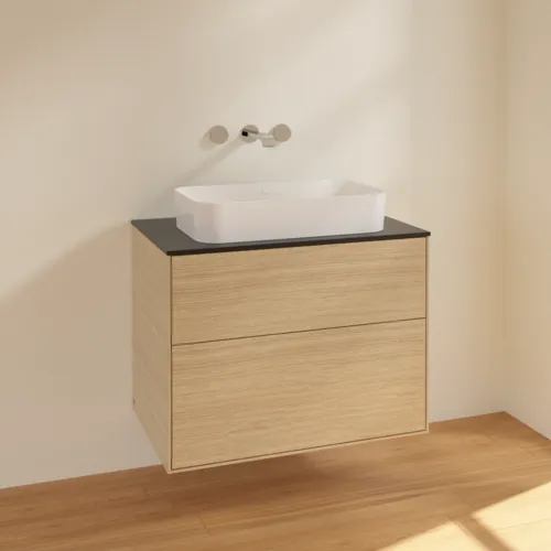 VILLEROY BOCH Toaletní skříňka Finion, 2 výsuvy, 800 x 603 x 501 mm, dubová dýha / sklo černé matné #F63200PC, obrázek 2