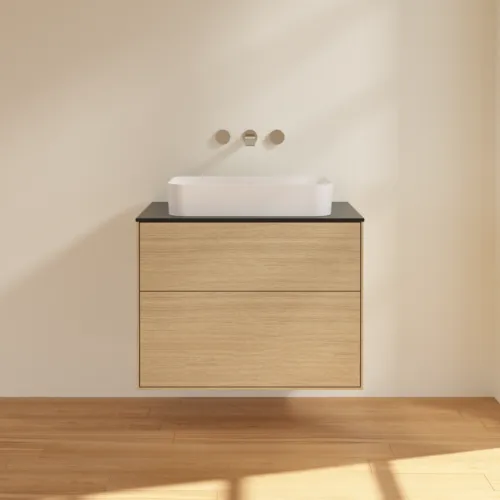VILLEROY BOCH Toaletní skříňka Finion, 2 výsuvy, 800 x 603 x 501 mm, dubová dýha / sklo černé matné #F63200PC, obrázek 3