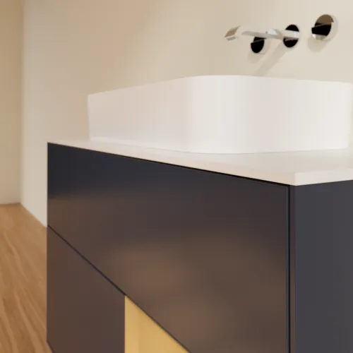 VILLEROY BOCH Toaletní skříňka Finion, s osvětlením, 2 výsuvy, 1000 x 603 x 501 mm, Midnight Blue Matt Lacquer / Gold Matt Lacquer / Glass White Matt #F661HFHG, obrázek 6