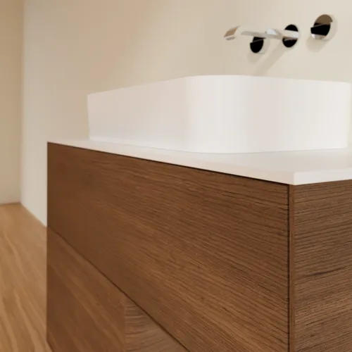 VILLEROY BOCH Toaletní stolek Finion, s osvětlením, 2 výsuvy, 1000 x 603 x 501 mm, ořechová dýha / ořechová dýha / sklo bílé matné #F661GNGN, obrázek 6