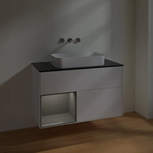 VILLEROY BOCH Toaletní skříňka Finion, s osvětlením, 2 výsuvy, 1000 x 603 x 501 mm, bílý matný lak / antracitový matný lak / černé matné sklo #F652GKMT, obrázek 5