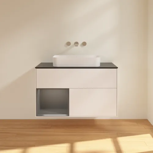 VILLEROY BOCH Toaletní skříňka Finion, s osvětlením, 2 výsuvy, 1000 x 603 x 501 mm, bílý matný lak / antracitový matný lak / černé matné sklo #F652GKMT, obrázek 3