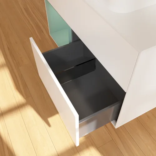 VILLEROY BOCH Toaletní skříňka Finion, s osvětlením, 2 výsuvy, 1000 x 603 x 501 mm, bílý matný lak / olivový matný lak / bílé matné sklo #F651GMMT, obrázek 7