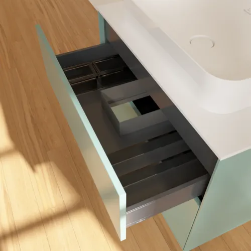 VILLEROY BOCH Toaletní skříňka Finion, 2 výsuvy, 800 x 603 x 501 mm, olivový matný lak / sklo bílé matné #F63100GM, obrázek 7