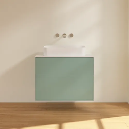 VILLEROY BOCH Toaletní skříňka Finion, 2 výsuvy, 800 x 603 x 501 mm, olivový matný lak / sklo bílé matné #F63100GM, obrázek 3