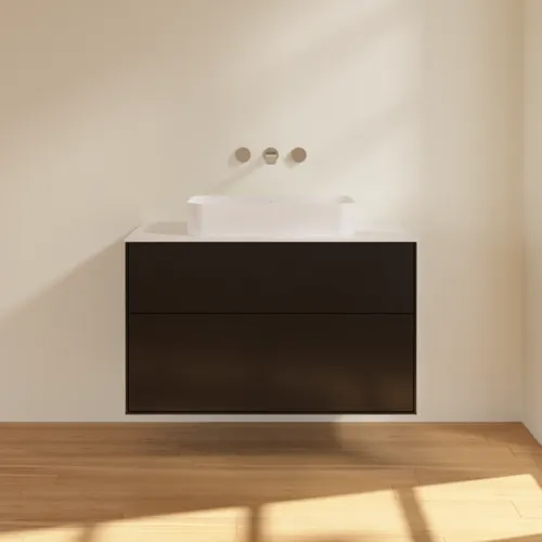 VILLEROY BOCH Toaletní skříňka Finion, 2 výsuvy, 1000 x 603 x 501 mm, černý matný lak / bílé matné sklo #F64100PD, obrázek 3