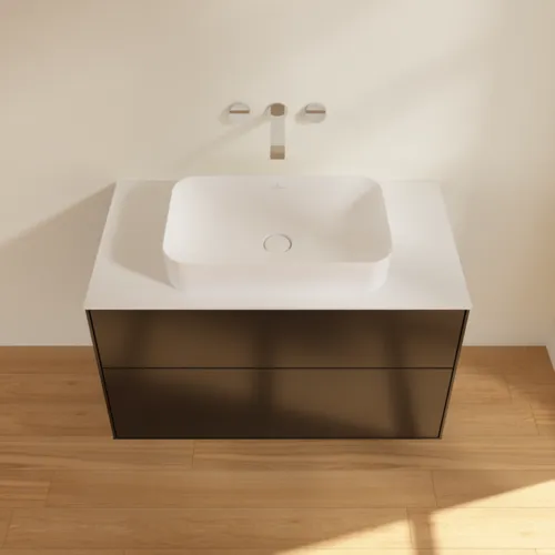 VILLEROY BOCH Toaletní skříňka Finion, 2 výsuvy, 1000 x 603 x 501 mm, černý matný lak / bílé matné sklo #F64100PD, obrázek 4