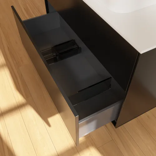 VILLEROY BOCH Toaletní skříňka Finion, 2 výsuvy, 1000 x 603 x 501 mm, černý matný lak / bílé matné sklo #F64100PD, obrázek 6