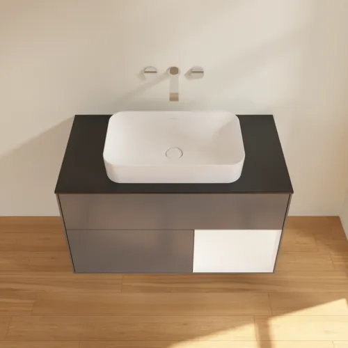 VILLEROY BOCH Toaletní skříňka Finion, s osvětlením, 2 výsuvy, 1000 x 603 x 501 mm, antracitový matný lak / bílý matný lak / černé matné sklo #F662MTGK, obrázek 3