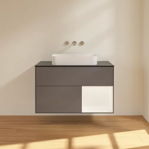 VILLEROY BOCH Toaletní skříňka Finion, s osvětlením, 2 výsuvy, 1000 x 603 x 501 mm, antracitový matný lak / bílý matný lak / černé matné sklo #F662MTGK, obrázek 2