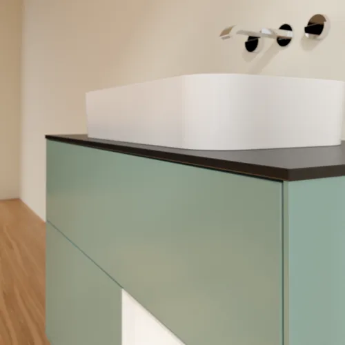 VILLEROY BOCH Toaletní skříňka Finion, s osvětlením, 2 výsuvy, 1000 x 603 x 501 mm, olivový matný lak / bílý matný lak / černé matné sklo #F662MTGM, obrázek 6
