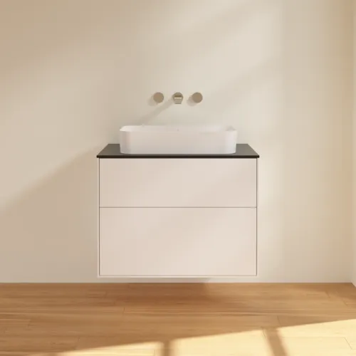 VILLEROY BOCH Toaletní skříňka Finion, 2 výsuvy, 800 x 603 x 501 mm, bílý matný lak / černé matné sklo #F63200MT, obrázek 3