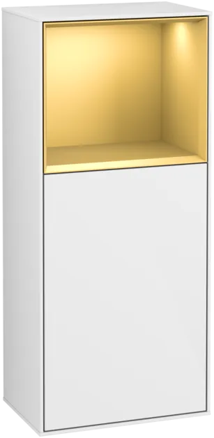 VILLEROY BOCH Boční skříňka Finion, s osvětlením, 1 dveře, 418 x 936 x 270 mm, lesklý bílý lak / zlatý matný lak #F510HFGF