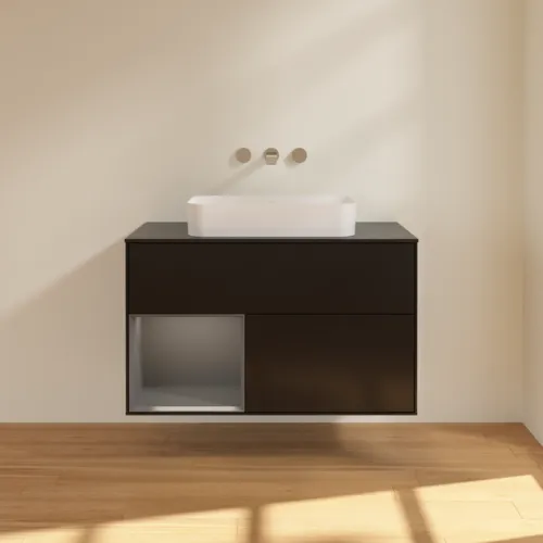 VILLEROY BOCH Toaletní skříňka Finion, s osvětlením, 2 výsuvy, 1000 x 603 x 501 mm, černý matný lak / antracitový matný lak / černé matné sklo #F652GKPD, obrázek 3