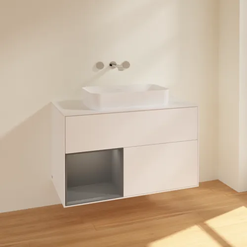 VILLEROY BOCH Toaletní skříňka Finion, s osvětlením, 2 výsuvy, 1000 x 603 x 501 mm, bílý matný lak / antracitový matný lak / bílé matné sklo #F651GKMT, obrázek 2
